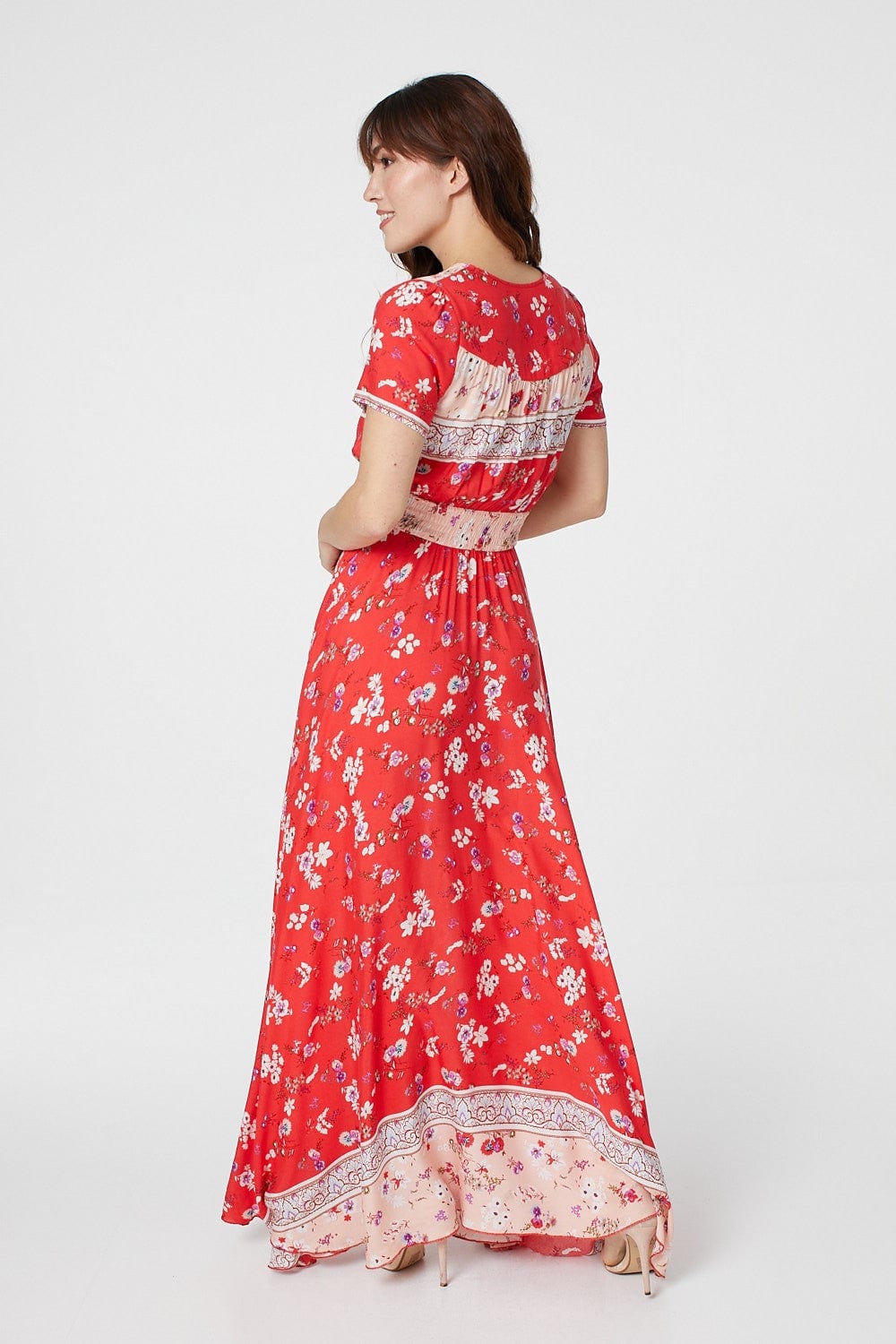 Red | Floral Short Sleeve Maxi Dress