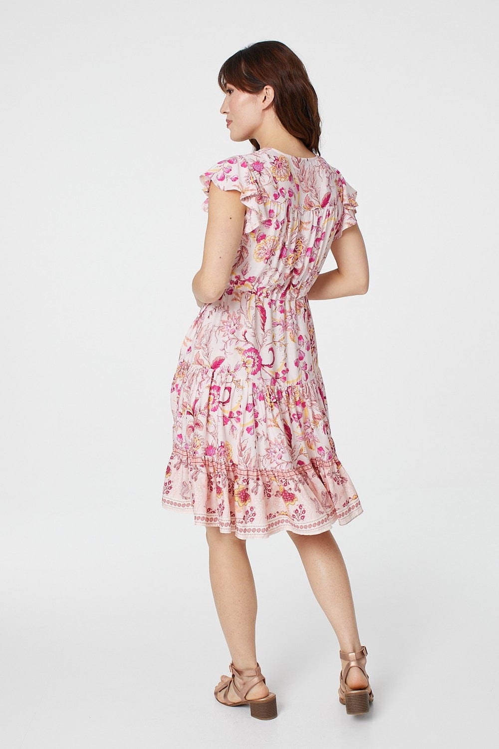 Pink | Vintage Floral V-Neck Smock Dress