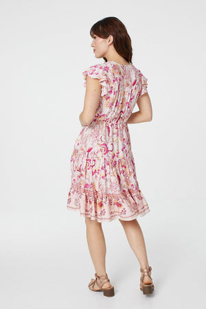 Pink | Vintage Floral V-Neck Smock Dress