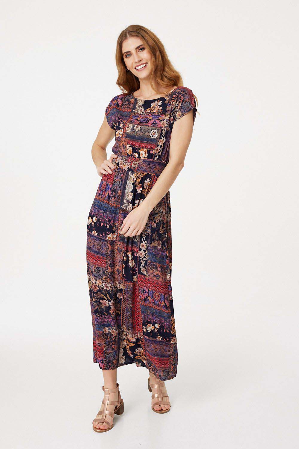 Red | Patchwork Print Maxi Dress