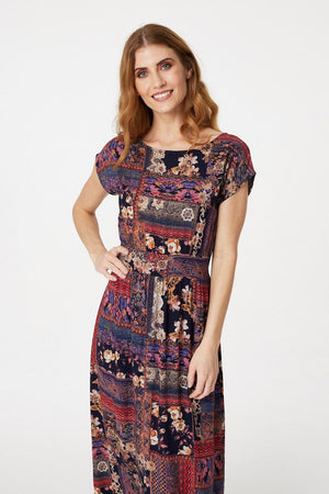 Red | Patchwork Print Maxi Dress