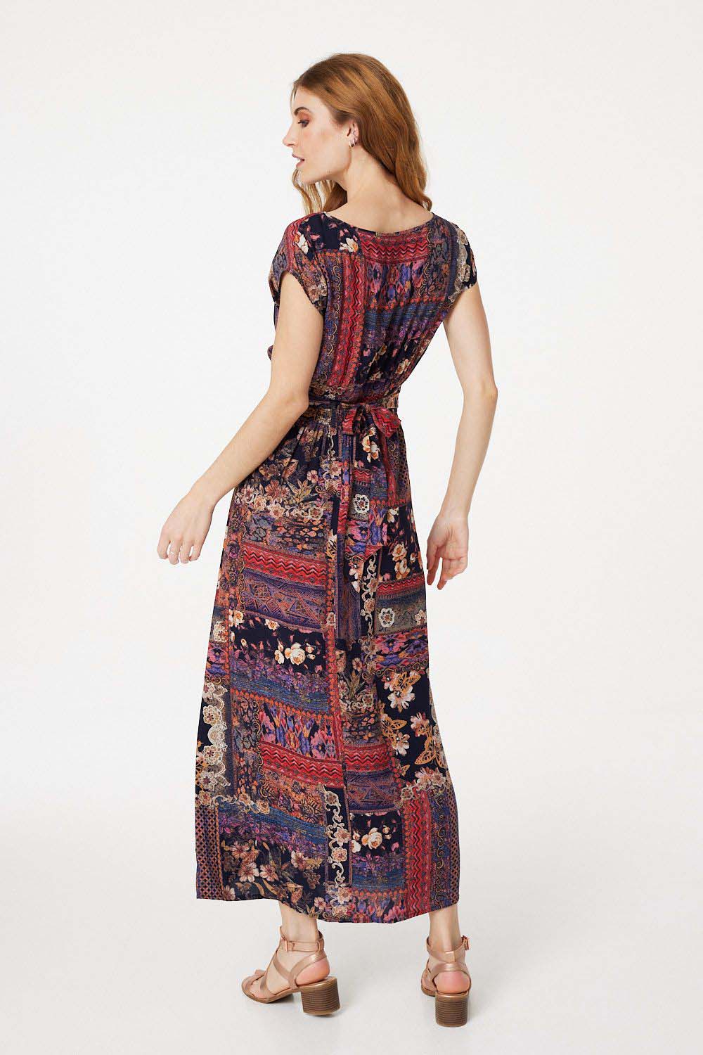 Red | Patchwork Print Maxi Dress