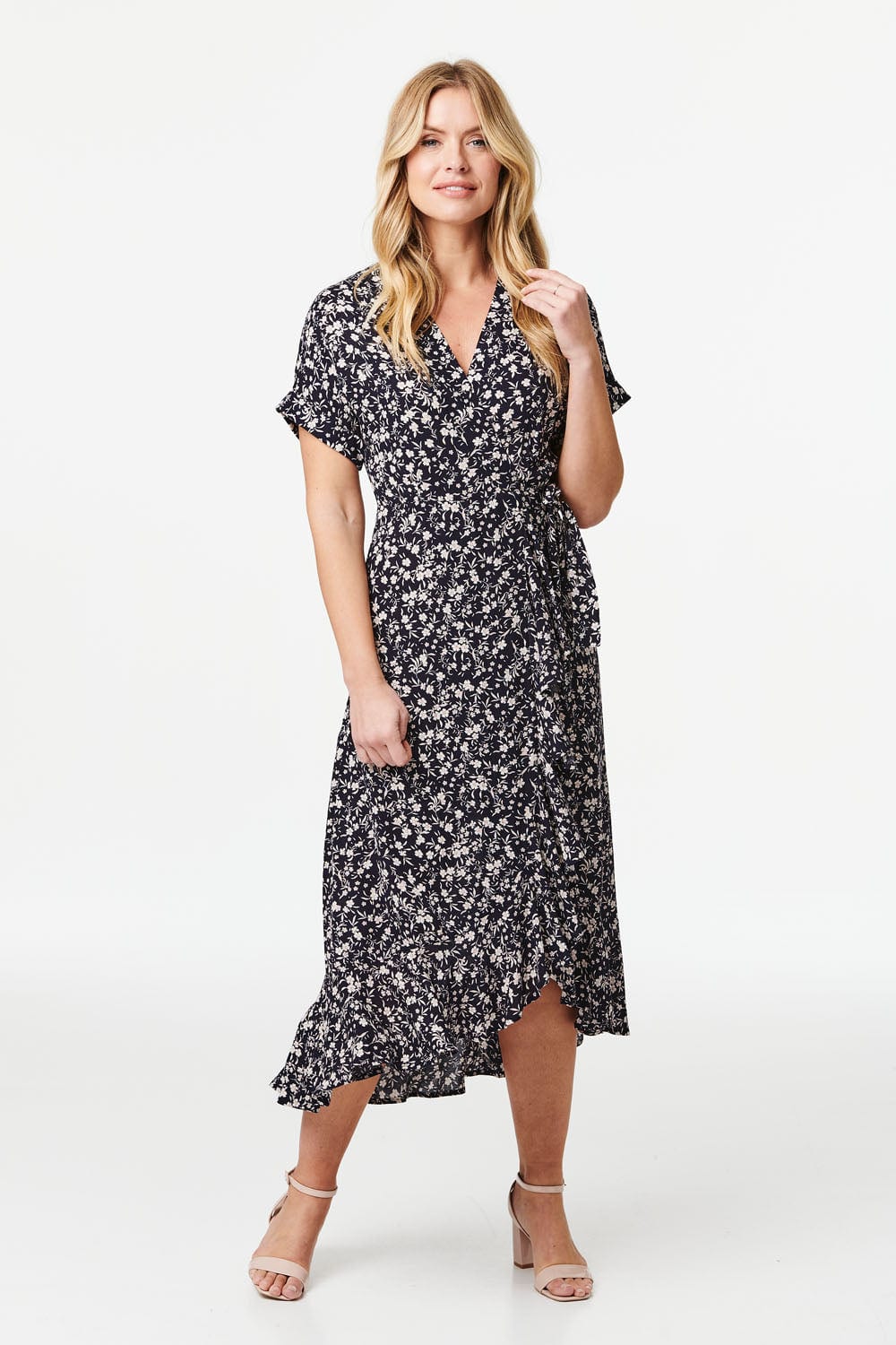 Navy | Floral Short Sleeve Wrap Dress