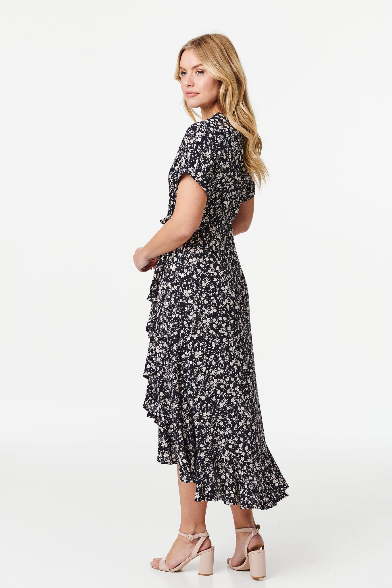Navy | Floral Short Sleeve Wrap Dress