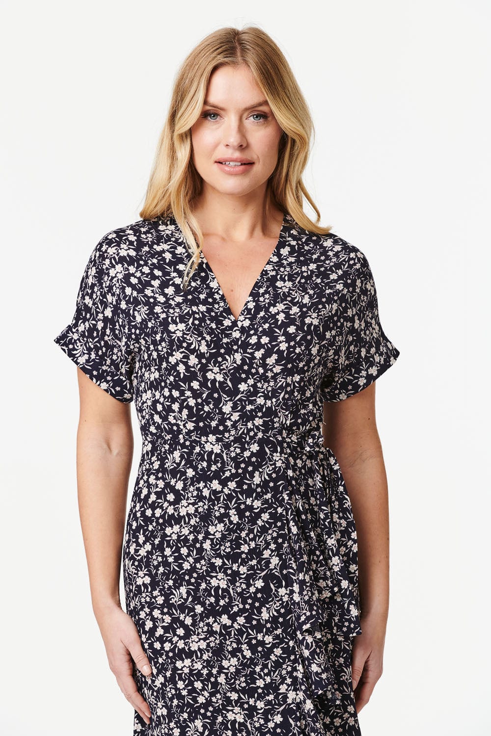 Navy | Floral Short Sleeve Wrap Dress