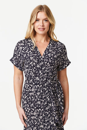 Navy | Floral Short Sleeve Wrap Dress