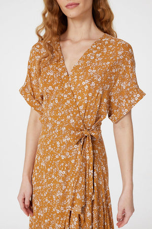 Mustard | Floral Short Sleeve Wrap Dress