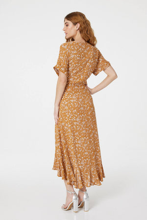 Mustard | Floral Short Sleeve Wrap Dress