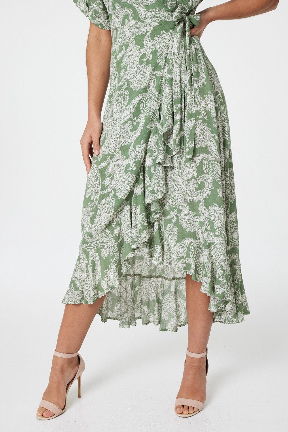 Sage | Paisley Print Wrap Midi Dress