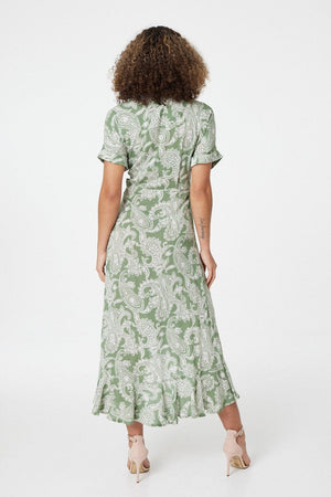 Sage | Paisley Print Wrap Midi Dress