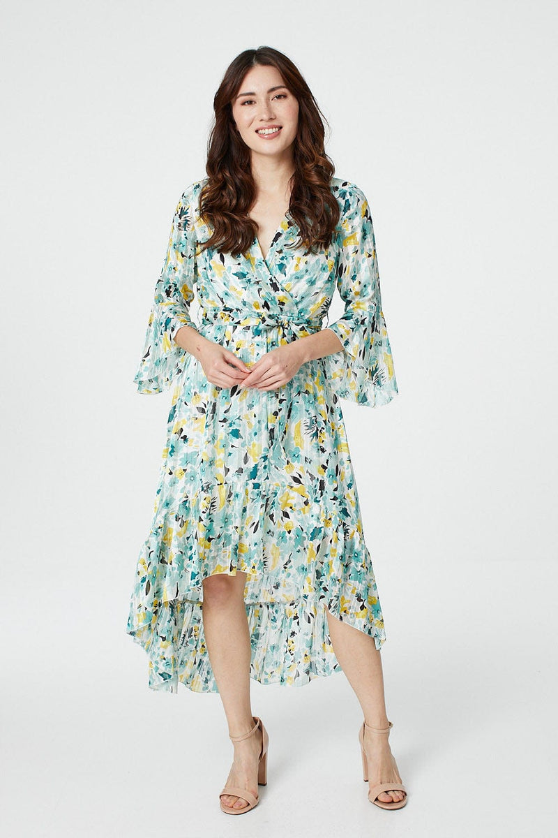 Summer Savings Clearance MIANHT Dresses For Women, Plus Size Dresses, Ladies Summer Casual Neck Tie Floral Dress Long Dress