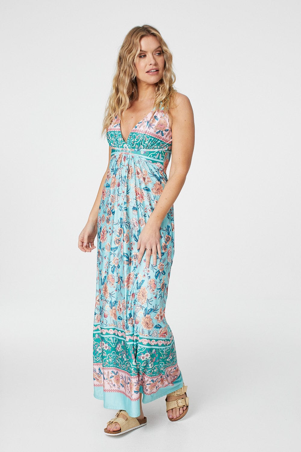 Green | Vintage Floral A-Line Maxi Dress