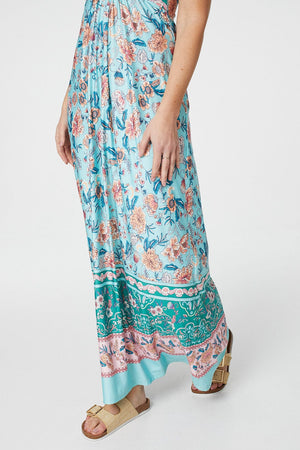 Green | Vintage Floral A-Line Maxi Dress