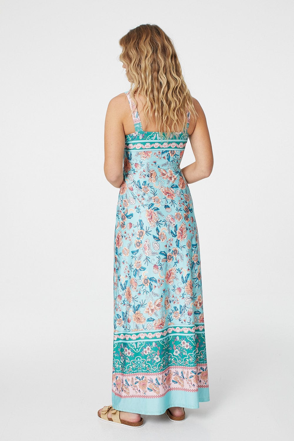 Green | Vintage Floral A-Line Maxi Dress