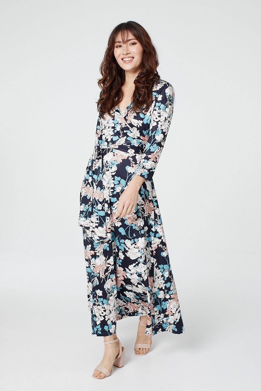 Navy | Floral 3/4 Sleeve Maxi Dress
