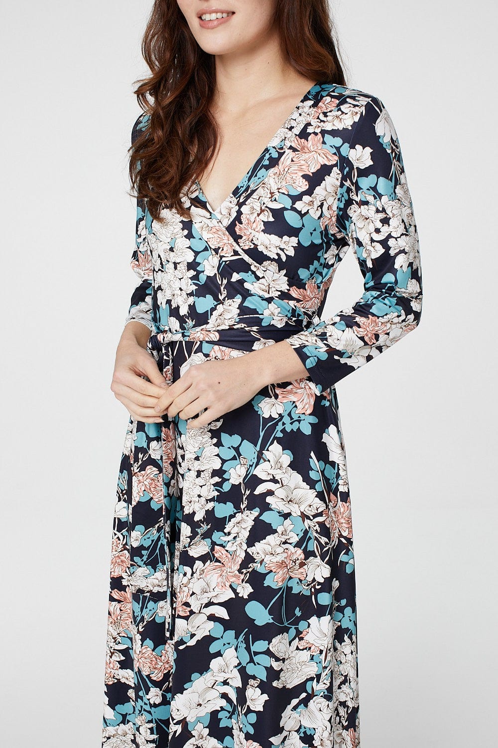 Navy | Floral 3/4 Sleeve Maxi Dress