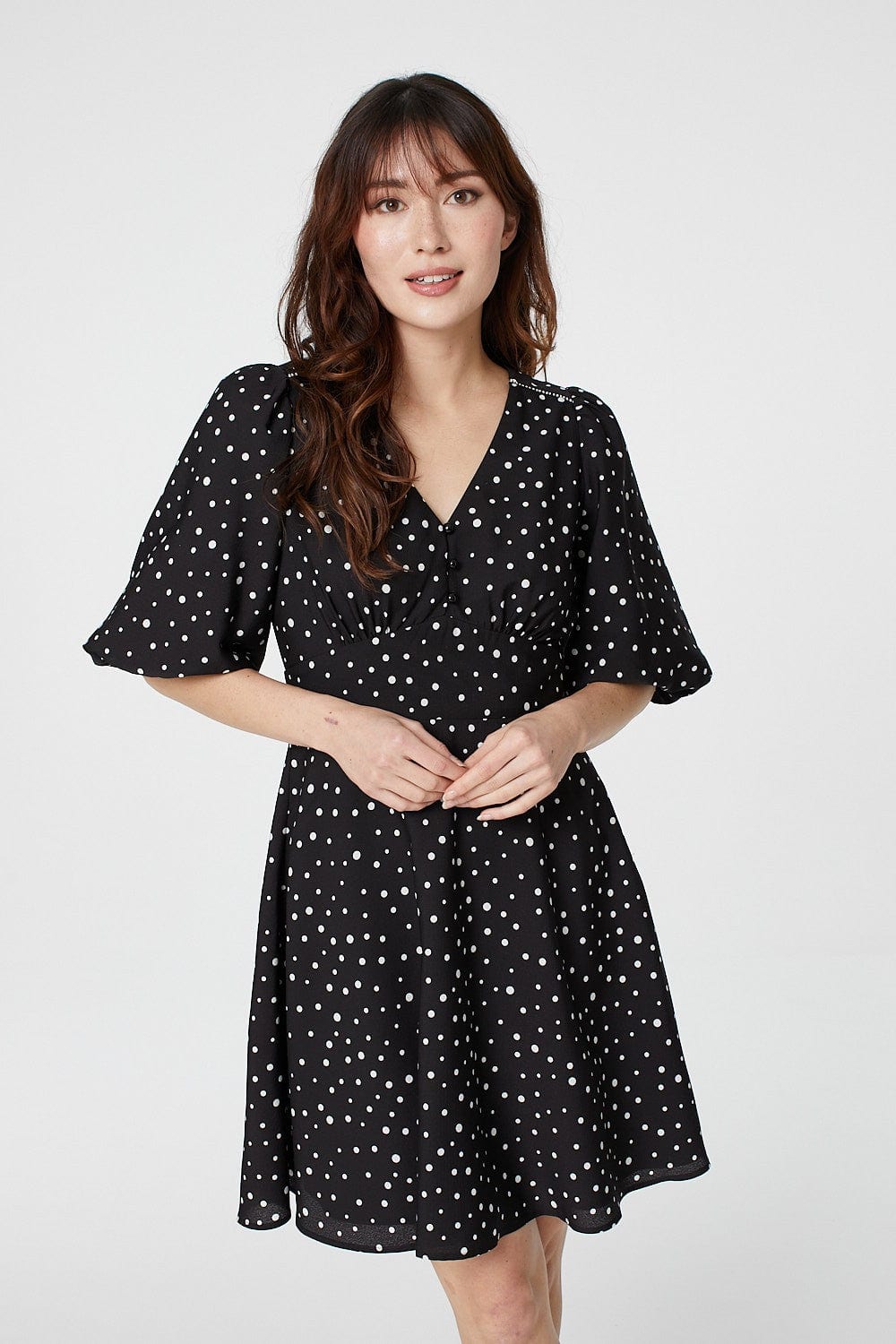 Black | Polka Dot 1/2 Sleeve Skater Dress