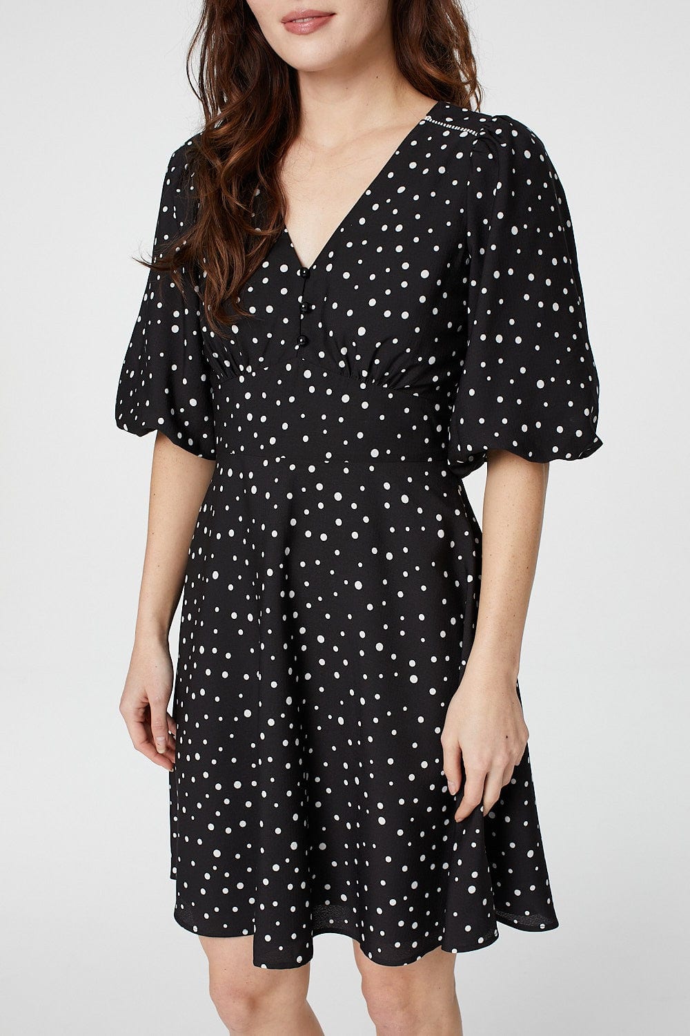 Black | Polka Dot 1/2 Sleeve Skater Dress