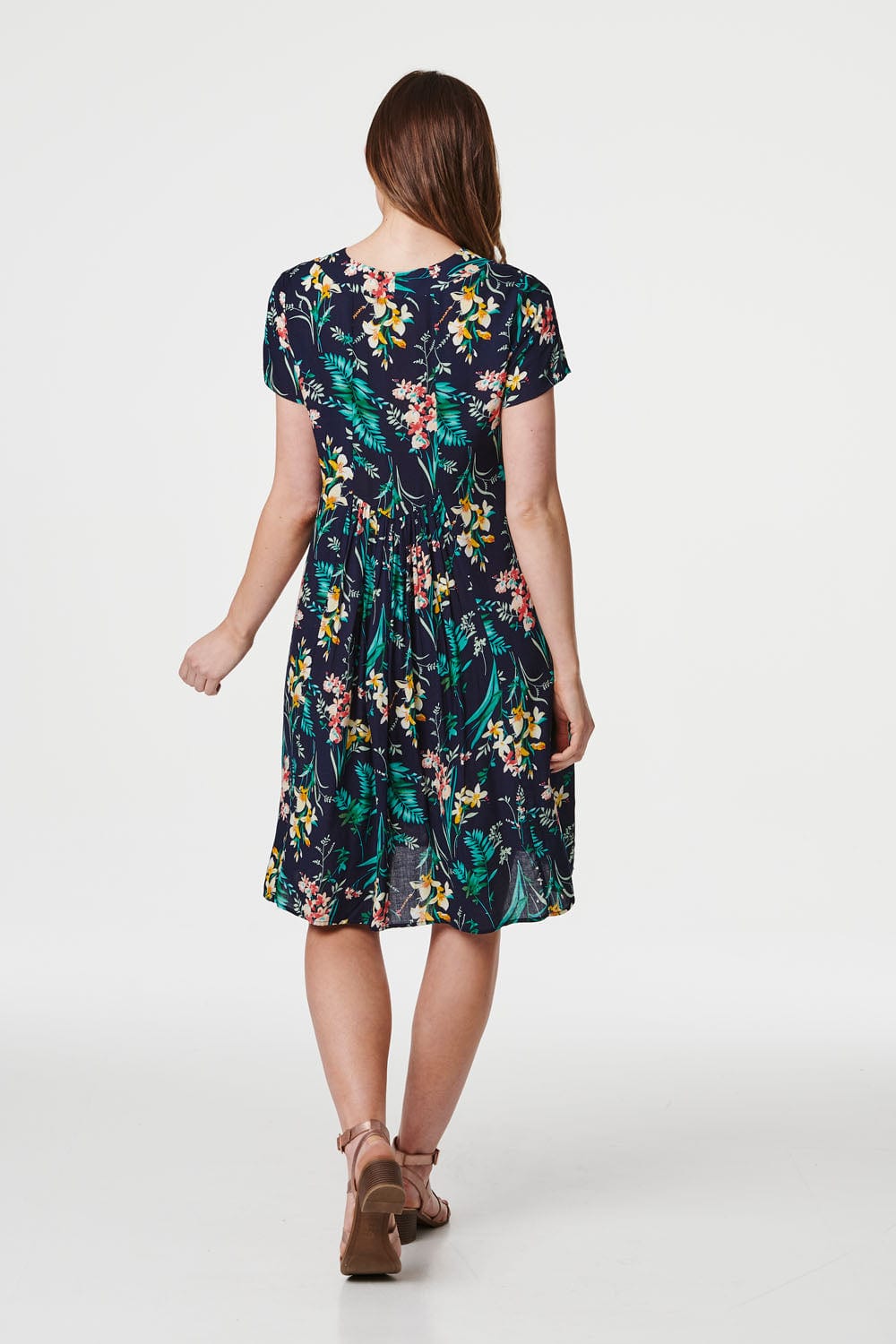 Navy | Tropical Print V-Neck Tunic Dress