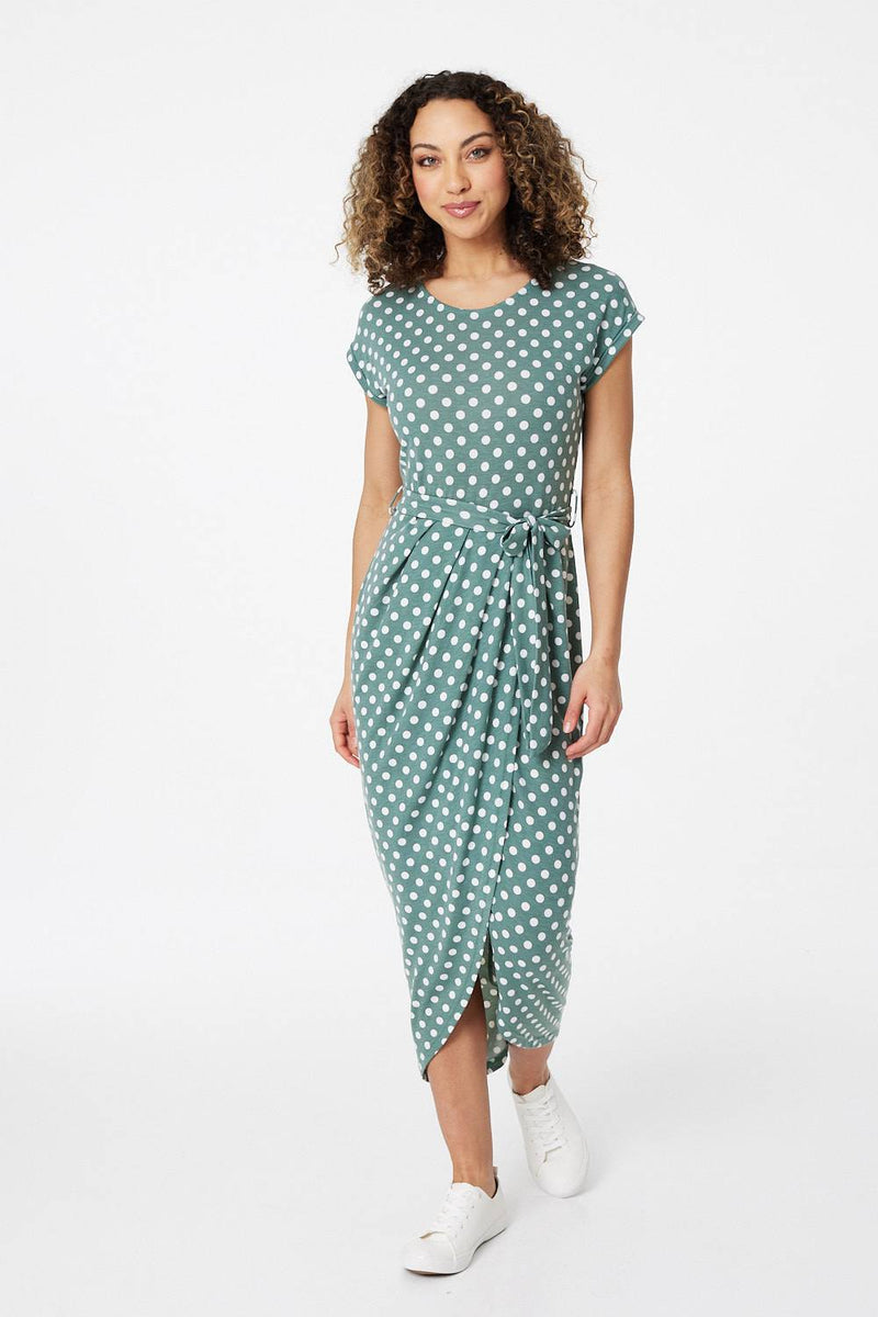 Green | Polka Dot Wrap Jersey Dress
