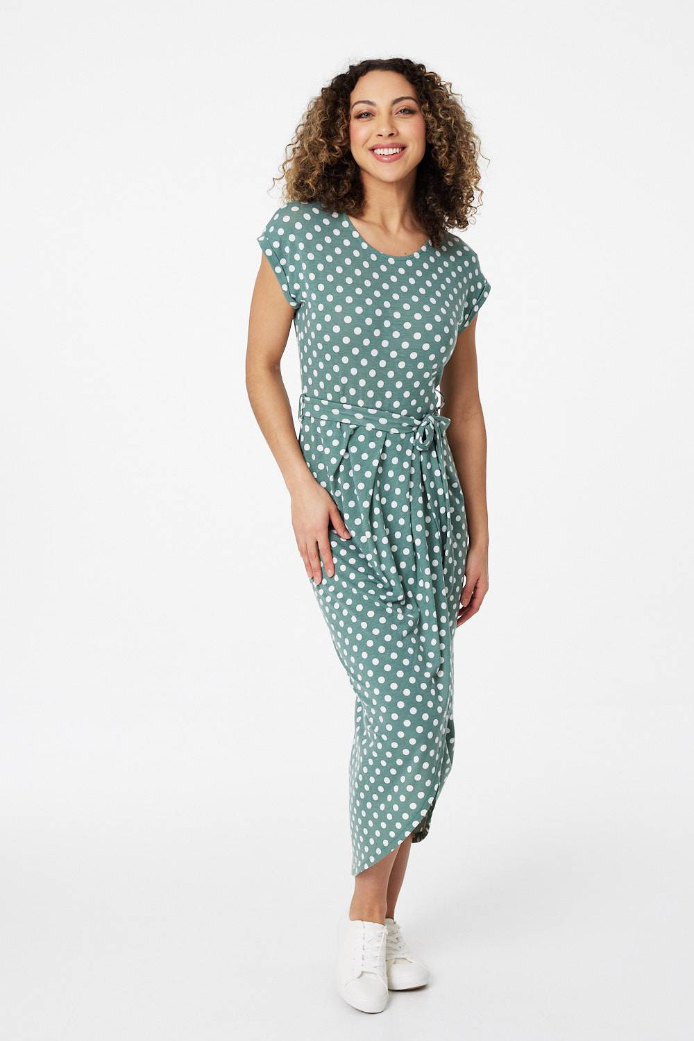 Green | Polka Dot Wrap Jersey Dress