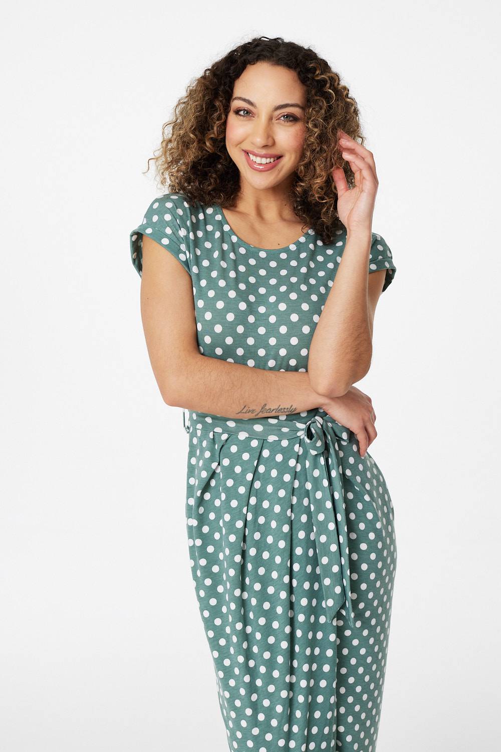 Green | Polka Dot Wrap Jersey Dress