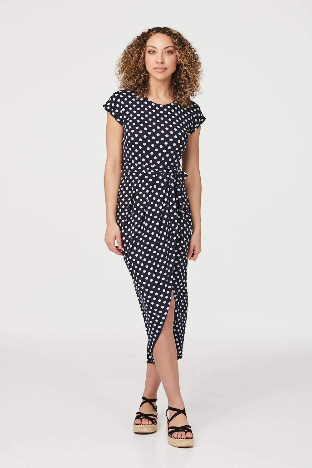 Navy | Polka Dot Wrap Jersey Dress