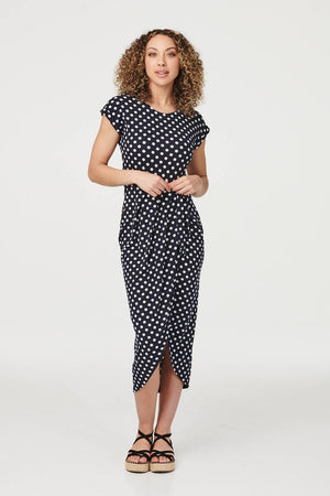 Navy | Polka Dot Wrap Jersey Dress