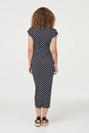 Navy | Polka Dot Wrap Jersey Dress