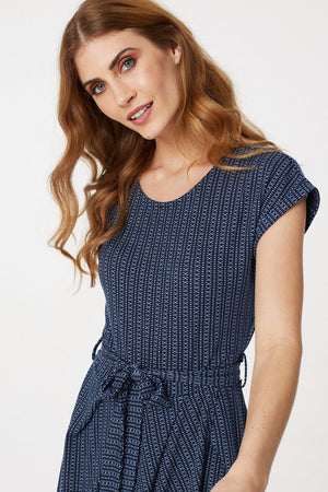 Navy | Geo Print Cap Sleeve Jersey Dress