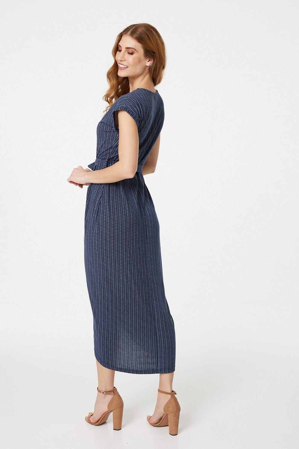 Navy | Geo Print Cap Sleeve Jersey Dress