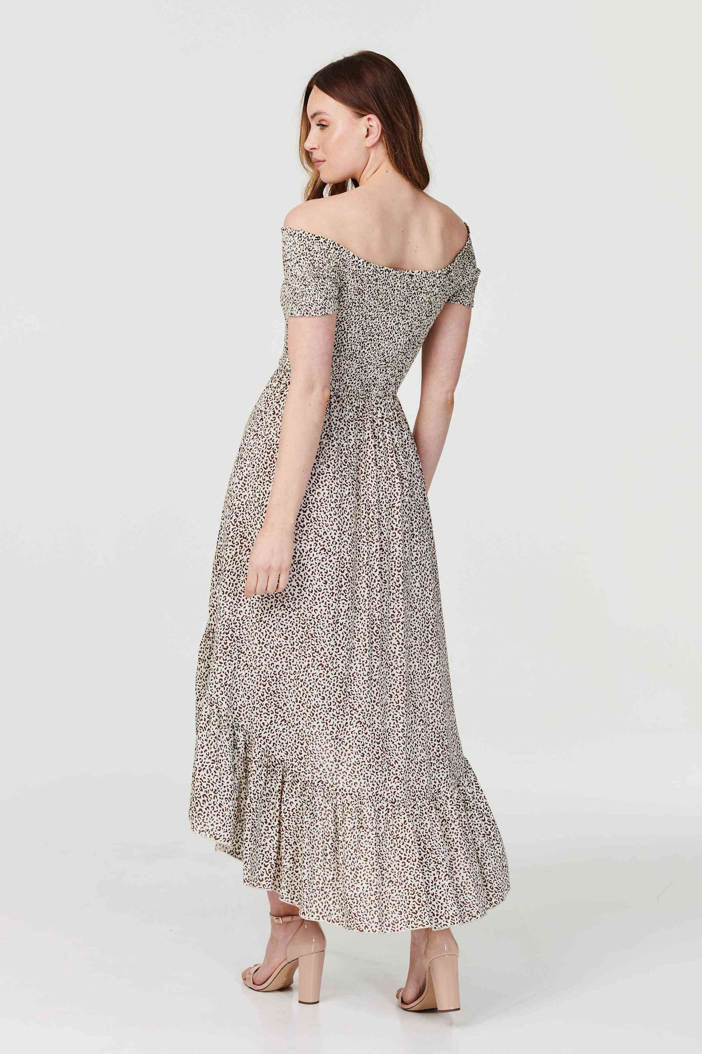Brown | Ditsy Print Off The Shoulder Dress