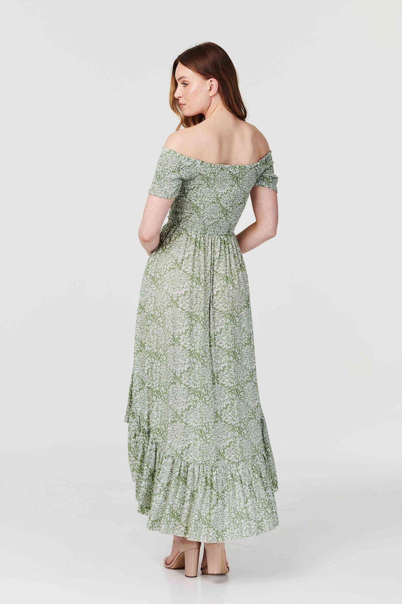 Sage | Floral High Low Bardot Dress