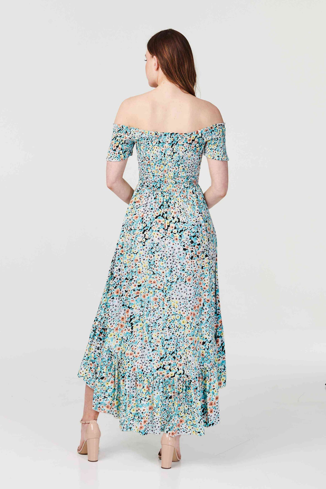 Blue | Ditsy Floral High Low Bardot Dress