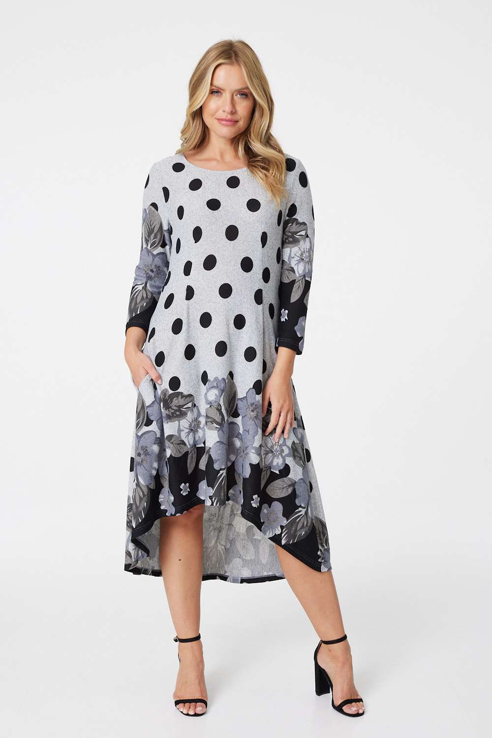 Grey | Floral High Low Jumper Dress