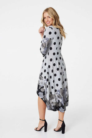 Grey | Floral High Low Jumper Dress