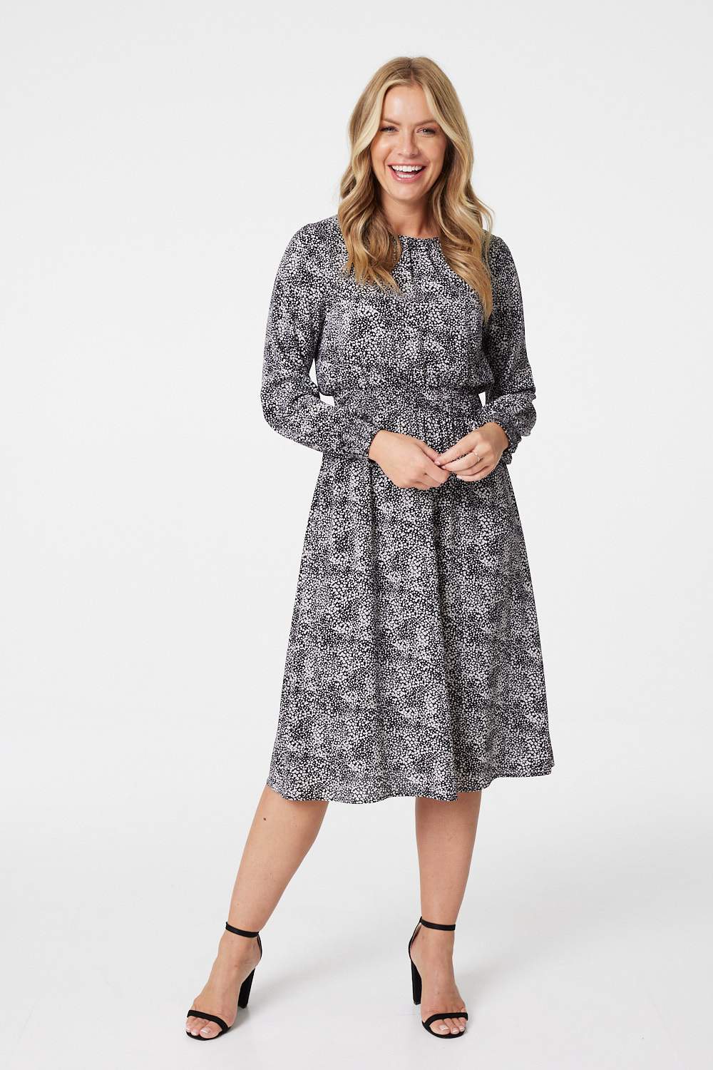 Ditsy Print Long Sleeve Tea Dress | Izabel London
