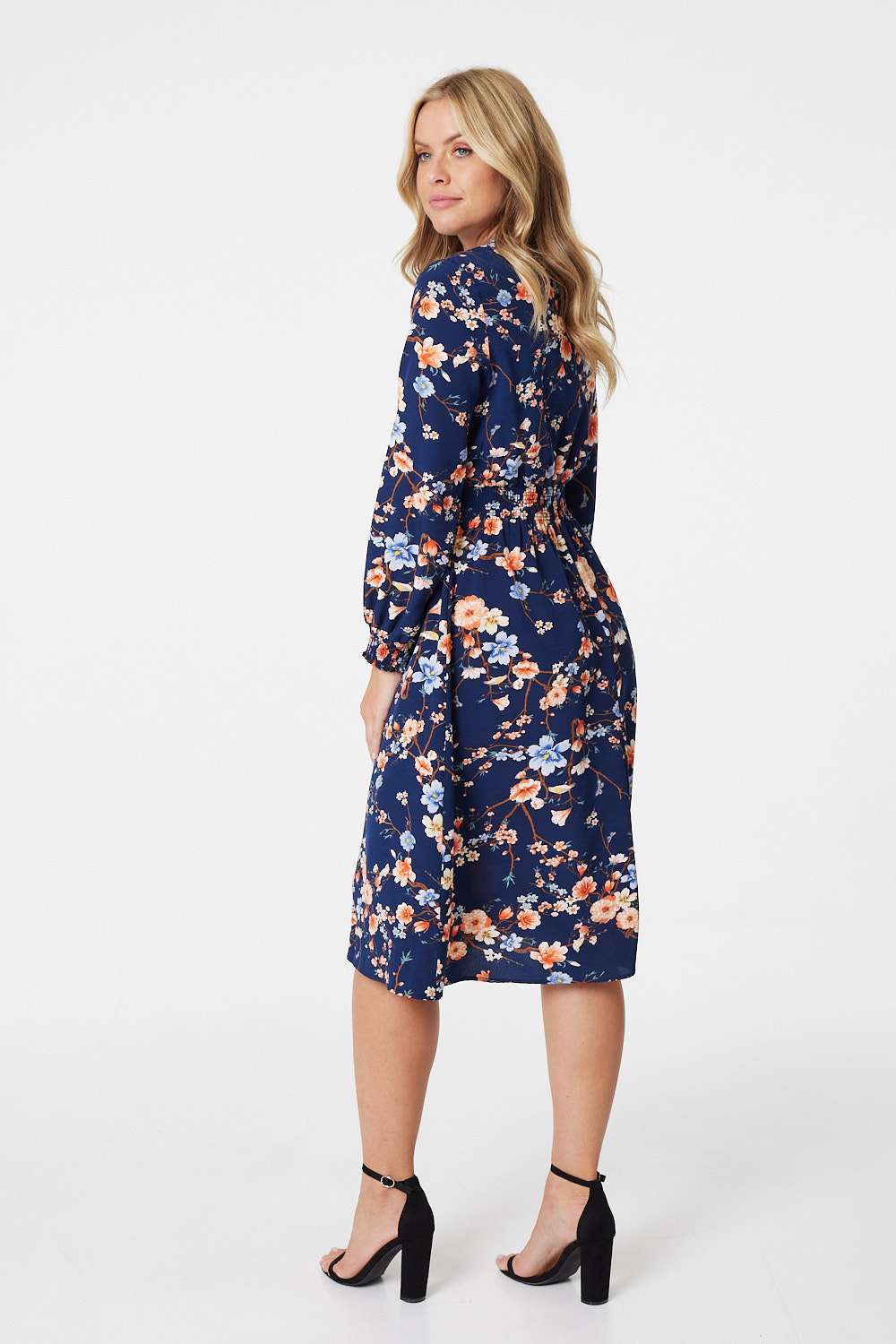 Navy | Floral Long Sleeve Tea Dress