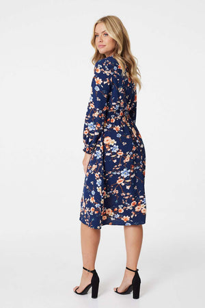 Navy | Floral Long Sleeve Tea Dress