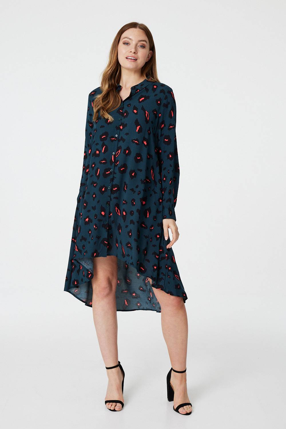 Teal | Neon Animal Print Shirt Dress
