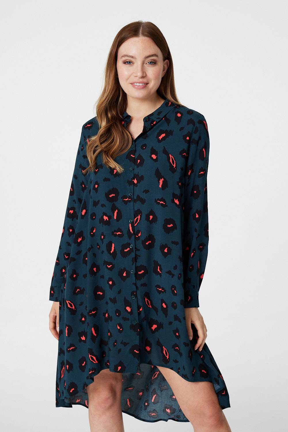 Teal | Neon Animal Print Shirt Dress