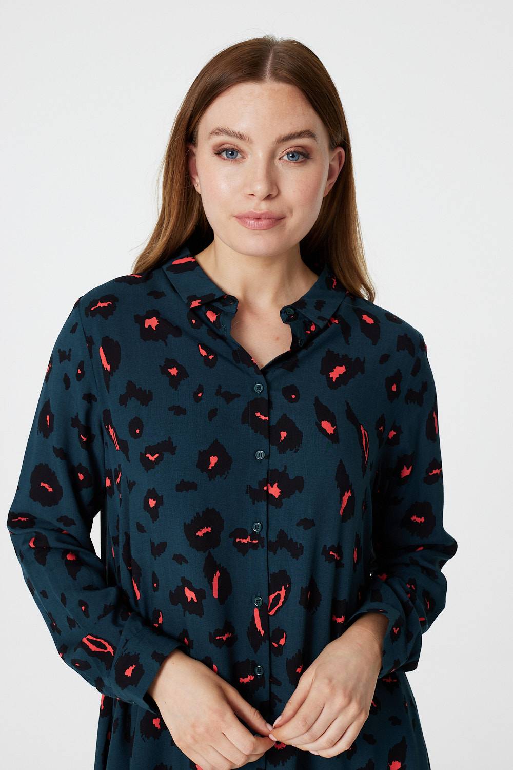 Teal | Neon Animal Print Shirt Dress