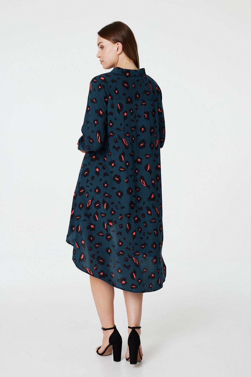Teal | Neon Animal Print Shirt Dress