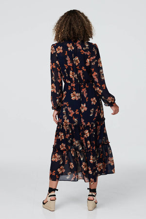 Navy | Floral Long Sleeve Maxi Dress