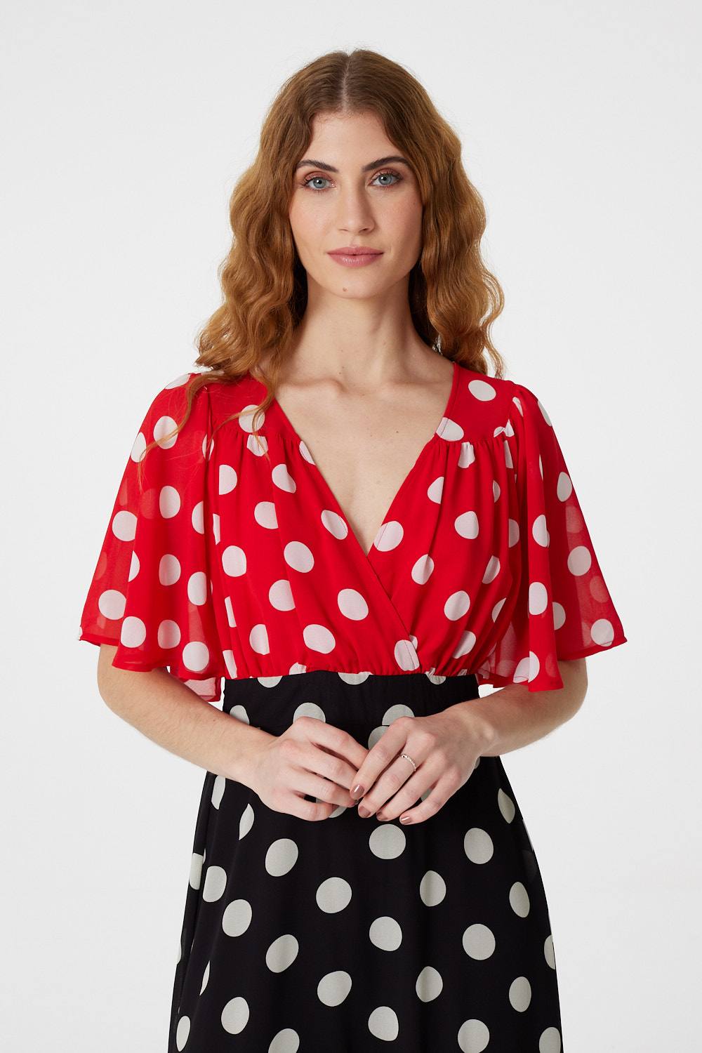 Red | Polka Dot V-Neck Maxi Dress