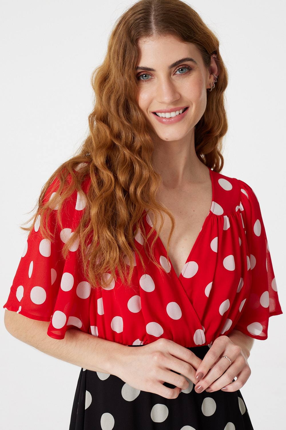 Red | Polka Dot V-Neck Maxi Dress