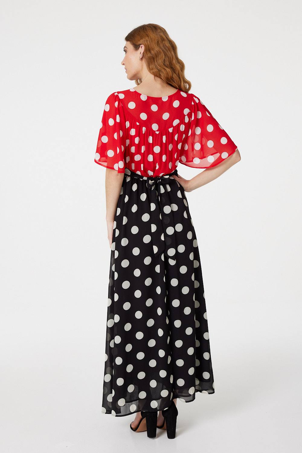 Red | Polka Dot V-Neck Maxi Dress