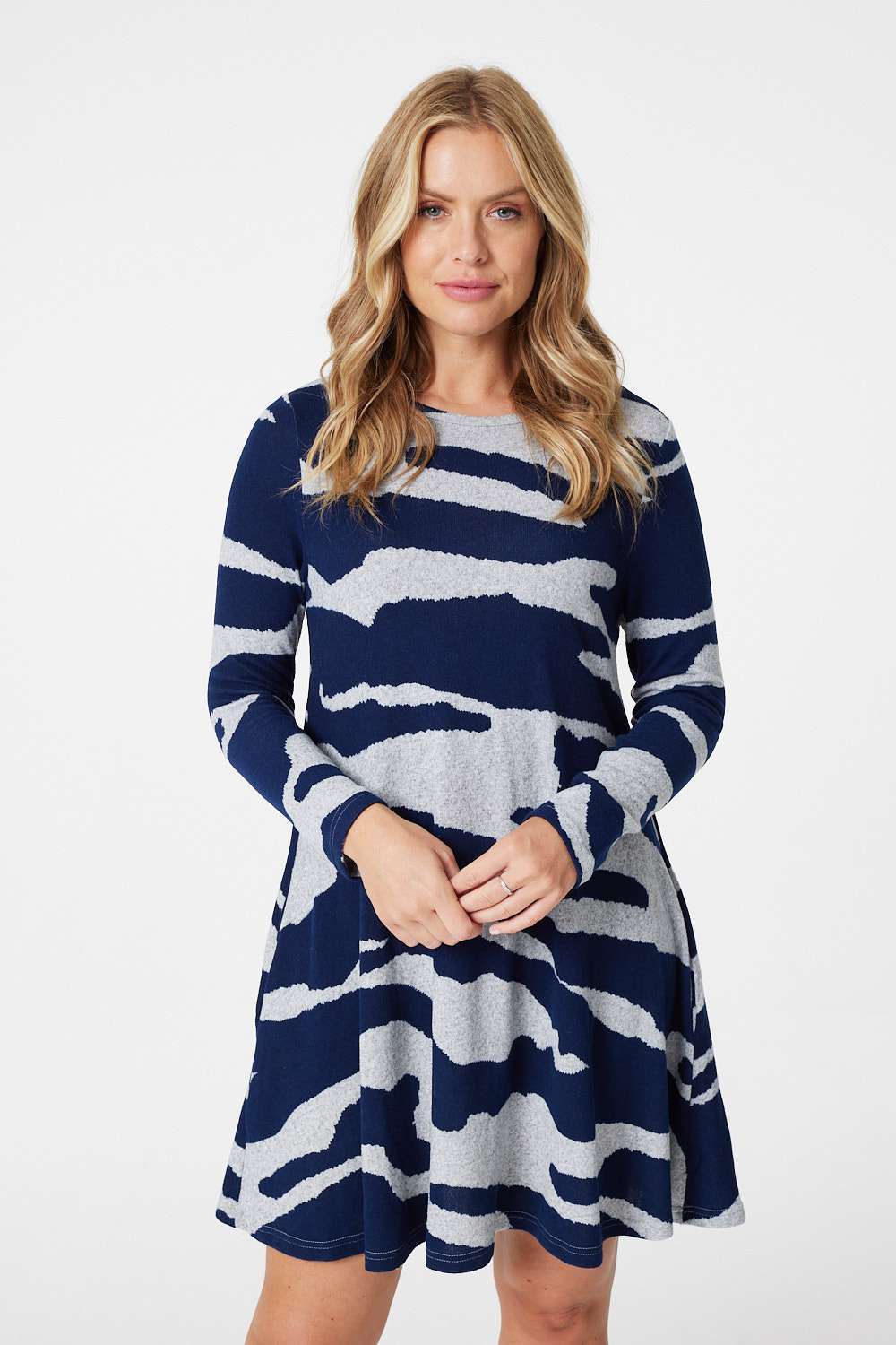 Navy | Zebra Print Short Jumper Dress