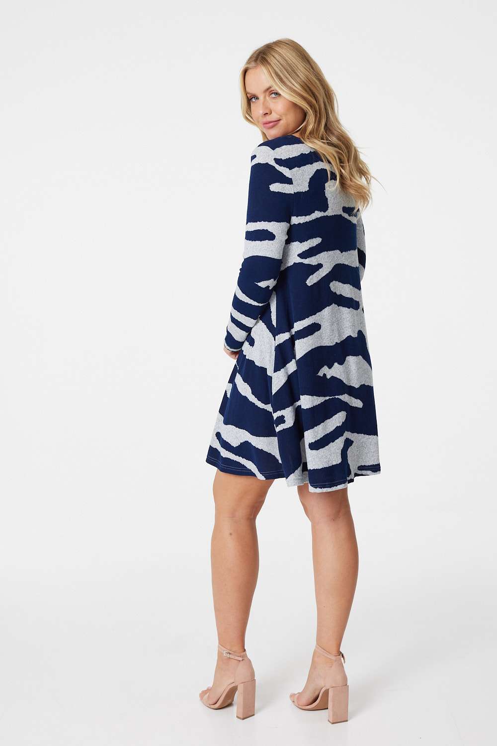 Navy | Zebra Print Short Jumper Dress