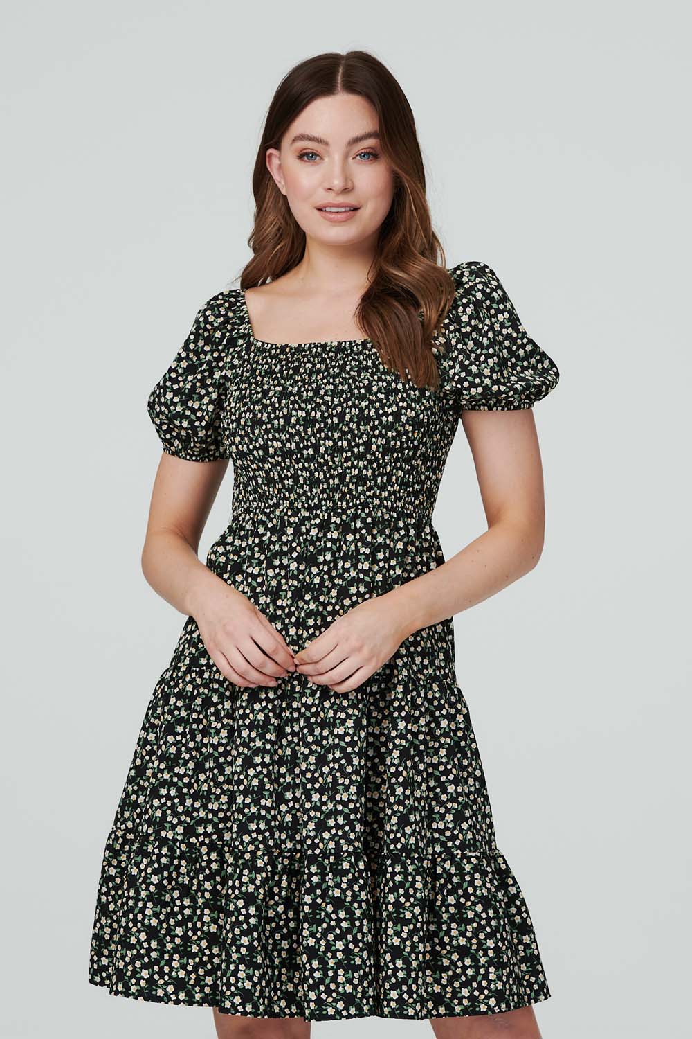 Black | Ditsy Floral Smocked Skater Dress
